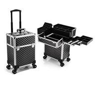 Valise À Maquillage Valise de Maquillage à roulettes, Grand Format, Chariot cosmétique 4 Plateaux avec Rail Coulissant Amovible et clé pour Voyage Coiffeur(Black)