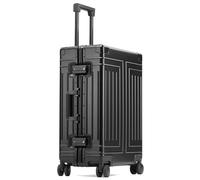 Valise à roulettes en magnésium entièrement en aluminium avec serrure TSA et roulettes pivotantes - Bagage sans fermeture éclair, Noir , 73,6 cm