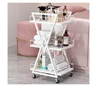 Valise à roulettes en métal pour salon de beauté avec 3 étages et roues roulantes pour manucure et coiffeur Blanc