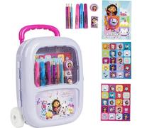 Valise à roulettes Gabby's Dollhouse avec feutres, crayons et autocollants - Coffret créatif pour enfants avec roulettes pour filles et fans de Gabby's Dollhouse