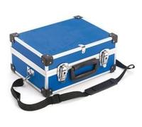 Perel Mallette de rangement, valisette métal, mallette à outils vide, valise outils vide, transport, verrouillable 2 clés, bandoulière, aluminium, bleu, 320 x 230 x 155 mm