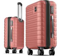 Valise cabine 55x40x20 cm - Travely - Bagage à main rigide en polycarbonate, taille M, compatible avec Ryanair, EasyJet, etc. - Rose