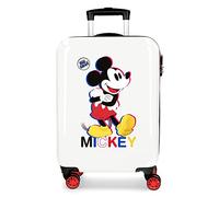 Valise Cabine Disney Mickey 3D Blanche 38x55x20 cm ABS Rigide Serrure latérale à combinaison 34L 2 kgs 4 Double roues bagage à main