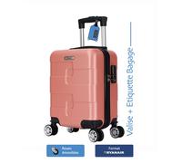 Valise cabine Ryanair 40x30x20 cm - ABS rigide léger - 4 roues double amovible - Rose - TROLLEY ADC - Étiquette bagage offerte