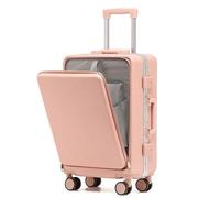 Valise Cabine Valise à ouverture avant for ordinateur portable, boîtier de chariot multifonction, bagage à main, roue universelle, verrouillage par mot de passe, valise de voyage(Pink-aluminum frame,2