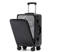 Valise Cabine Valise à ouverture avant for ordinateur portable, boîtier de chariot multifonction, bagage à main, roue universelle, verrouillage par mot de passe, valise de voyage(Black-aluminum frame,