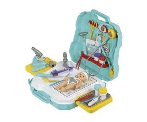 Valise Centre pediatrique avec Poupon 18 cm - malette Soins Docteur - Cabinet Medical Poupee - Set Accessoires Nursery - 1 Carte Offerte