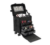 Valise cosmétique 4 en 1 à roulettes professionnelle avec roulettes - Idéale pour les voyages, les coiffeurs, idée cadeau - 38 x 29 x 42 cm - Noir