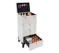 Valise cosmétique 4 en 1 - Grande valise de maquillage - En aluminium - Verrouillable - Rigide - Avec roulettes, Argent 2., Moderne