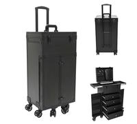 Valise cosmétique à roulettes avec 4 tiroirs - Mallette à ongles professionnelle avec roulettes - Grande valise de coiffeur - Noir foncé - Multivalise - 40 x 30 x 80 cm