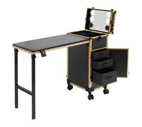 Valise cosmétique à roulettes avec éclairage 6 500 K et contrôle tactile - Miroir de maquillage verrouillable - Avec roulettes - 3 tiroirs jusqu'à 50 kg - Pour voyage, coiffeur, maquilleur - Doré