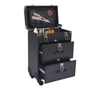 Valise cosmétique à roulettes avec roue, noir, 3 couches, 36 x 23 x 58 cm, organisateur de beauté, rangement des outils, en aluminium, grand chariot de maquillage pour le stockage cosmétique, Noir ,
