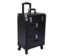 Valise cosmétique à roulettes en aluminium avec serrures - Grande valise de maquillage - Organiseur pour les déplacements - Pour nail art et coiffure - 36 x 23 x 58 cm