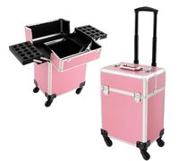 Valise cosmétique à roulettes professionnelle en aluminium - Mallette multifonction - Pour voyage, coiffeur, maquilleur, rose - 24 x 34 x 47 cm, Rose, 24*34*47cm/9.4*13.3*18.5in, Moderne