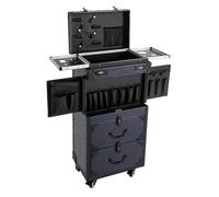 Valise cosmétique à roulettes verrouillable - Grande valise de coiffeur avec 4 roulettes universelles - Pour la maison, les voyages, les mariages et les professionnels - 38 x 25,5 x 82 cm - Bleu, bleu