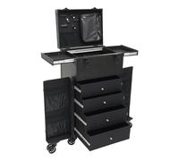 Valise cosmétique moderne à 5 niveaux avec roulettes et serrure - 40 x 30 x 80 cm - Valise cosmétique à roulettes - Pour femme - Noir, Noir , Moderne