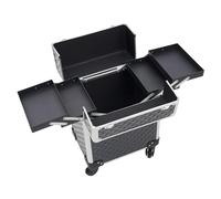 Valise de maquillage à roulettes, à roulettes, avec 2 compartiments rabattables, valise de rangement, verrouillable, 34 x 24 x 41 cm