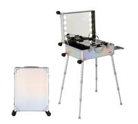 Valise de maquillage à roulettes en aluminium avec lumière LED Organisateur de maquillage professionnel pour cosmétiques Studio avec support Station de maquillage éclairée à roulettes Chariot cosmét