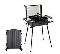 Valise de maquillage à roulettes en aluminium avec lumière LED Organisateur de maquillage professionnel pour cosmétiques Studio avec support Station de maquillage éclairée à roulettes Chariot cosmét