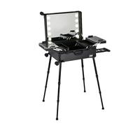 Valise de maquillage à roulettes extra large en aluminium avec lumières LED intégrées, organisateur de cosmétiques professionnel, studio avec support, station de maquillage éclairée à roulettes, tr