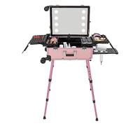 Valise de maquillage à roulettes - Mallette de maquillage professionnelle - Pour le voyage - Avec plaque de recouvrement et facile à nettoyer, Rose, Moderne