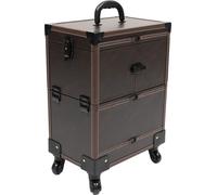Valise de maquillage à roulettes Trousse de toilette Organiseur de maquillage avec poignée (café)