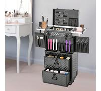 Valise de maquillage à roulettes, valise de coiffeur sur roulettes, boîte de transport de maquillage, chariot de rangement pour maquillage, coiffeur, valise de coiffeur extensible, salon de coiffure,