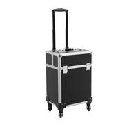 Valise de maquillage à roulettes verrouillable professionnelle avec roulettes amovibles - Pour voyage, coiffeur, maquilleur, maquilleur - Noir