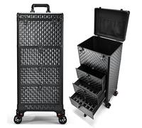 Valise de Maquillage avec 3 tiroirs Malette Maquillage Professionnel pour Salon de beauté Valise onglerie Valise Coiffeur avec Roues verrouillables, Noir