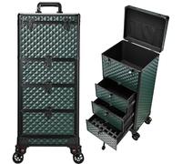 Valise de Maquillage avec 3 tiroirs Malette Maquillage Professionnel pour Salon de beauté Valise onglerie Valise Coiffeur avec Roues verrouillables, Vert