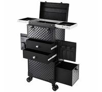 Valise de Maquillage avec 3 tiroirs Valise Coiffeur Malette Maquillage avec Support pour sèche-Cheveux Valise onglerie Multivalises Valise Esthetique,Noir