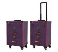 Valise de Maquillage,Mallette Cosmétique, Valise cosmétique de chariot de manucure de beauté, boîte de chariot de broderie d'art d'ongle, boîte à outils de barbier de rouleau en aluminium(Purple-a,38x