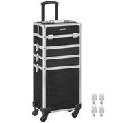 Valise de Maquillage Professionnel 4-en-1, Mallette Cosmétique, XXL, 34 x 24 x 79,3 cm, Verrouillable, roulettes à 360°, Noir