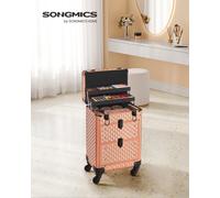 Valise de Maquillage Professionnel, avec 2 Tiroirs, Grand, 34 x 24 x 56 cm, Roulette Pivotante à 360°, Doré Champagne Doré Champagne