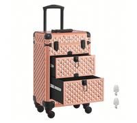 Valise de Maquillage Professionnel, Mallette Cosmétique, avec 2 Tiroirs, Grand, 34 x 24 x 56 cm, Roulette Pivotante à 360°, Voyage, Manucure, Maquilleur, Coiffure, Doré Champagne Doré Champagne [Conce