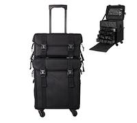 Valise de maquillage professionnelle à roulettes avec roulettes, valise à roulettes 2 en 1 en tissu Oxford, sac de cosmétologie, pour coiffeur/maquilleur/technicien d'ongles, trousses à cosmétiques