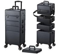 Valise de Maquillage Professionnelle - Mallette à Ongles et Coiffure, Structure Renforcée, 5 en 1 avec roulettes 360°, Serrure et Poignée Téléscopique, Idéale pour Rangement Professionnel,Noire