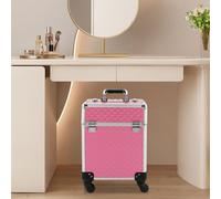 Valise de maquillage professionnelle, valise cosmétique multifonctionnelle, grande valise de rangement trolley, couleur pêche