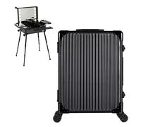 Valise de Train de Maquillage à roulettes en aluminium avec lumières LED, Organisateur de cosmétiques Professionnel, 3 Nuances de lumière, roulettes et Supports (Black Stripe 52x40x22.5cm)