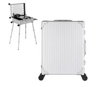 Valise de Train de Maquillage à roulettes en aluminium avec lumières LED, Organisateur de cosmétiques Professionnel, 3 Nuances de lumière, roulettes et Supports (Silver Stripe 58X45X23cm)