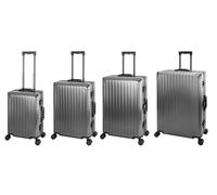 Valise de voyage rigide en aluminium avec poignée télescopique TSA, 4 roulettes, graphite, Handgepäck, Mittel, Groß & XL Koffer Set, Ensemble de valises