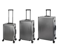 Valise de voyage rigide en aluminium avec poignée télescopique TSA, 4 roulettes, graphite, Handgepäck, Mittlerer und Großer Koffer XL Set, Ensemble de valises