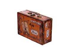Valise en bois SJ15369 avec revêtement en cuir et charnières en métal - Look vintage avec ornements - Style colonial, maritime, pirate, Bois/métal, Bunt, Größe L Paris ( 31cm B x 20cm T x 10cm H )