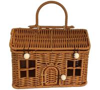 Valise en osier, panier de récolte de jardin, panier pique-nique en rotin PP en forme maison 9x6x5, 5 pouces avec couvercle et poignée, valise en osier à fermeture à bouton pour l'organisatio