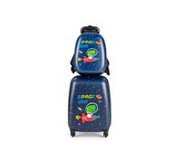COSTWAY Valise Enfant à Roulettes 16?? + Sac à dos 12??, Ensemble de Bagage Enfants avec Motif Dinosaure, voyages en avion, Noir Multicolore