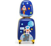 Valise et sac à dos pour enfants - COSTWAY - Thème Aérienne Bleu - Coque rigide - Poignée rétractable