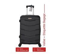 Valise Grande Taille 75cm ABS Airflow Noir + Étiquette BAGAGE - 4 Roues 360 - 94L - ADC