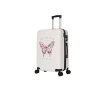 Valise Grande Taille Rigide 75cm - Soute Avion - Bagage XL léger ABS - 4 Roues pivotantes 360° - Fermeture zippée - Poignée télescopique - Blanc - Collection Papillon - TROLLEY ADC