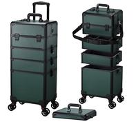 Valise Maquillage 5 en 1 Malette Maquillage Valise Onglerie Professionnel Malette Coiffure a Roulette Trolley Esthetique pour maquilleurs, coiffeurs, Vert foncé