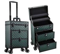 Valise Maquillage avec 2 Grands tiroirs Malette Maquillage à roulettes Valise Onglerie Trolley Esthetique Malette Coiffure/Tatouage, Vert Foncé